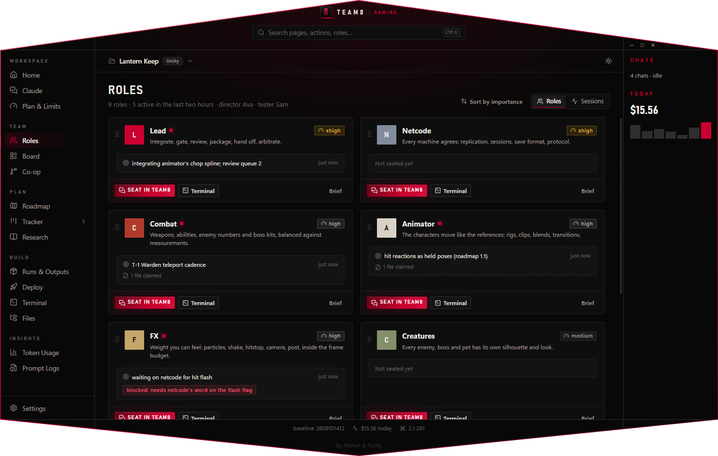 Roles page with lead, netcode, combat, animator, fx and creatures
